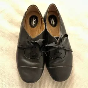 Clarks Shoes Clarks Artisan Black Ribbon Lace Up Ballet Flat